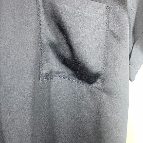 Zara Black Satin Short Sleeve Pocket Tee Size M Eyelash Hem Lightweight - Picture 3 of 11